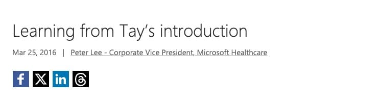 Microsoft's first-party postmortem titled Learning from Tay's introduction