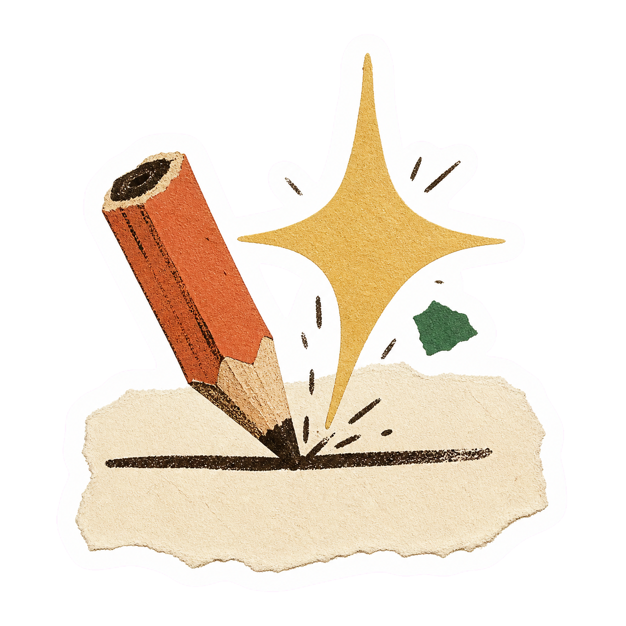 A pencil touching paper with a spark